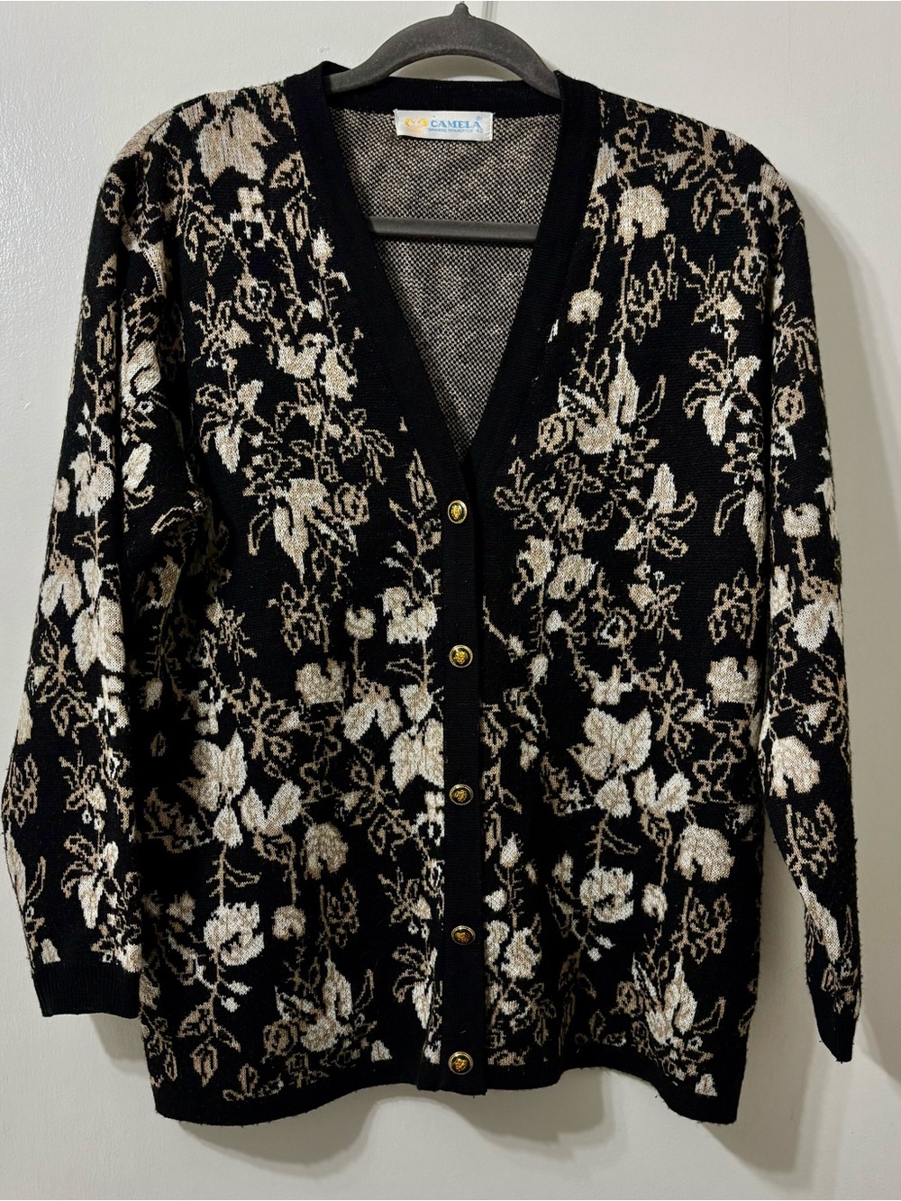 Black & Cream Floral V-Neck Button Cardigan